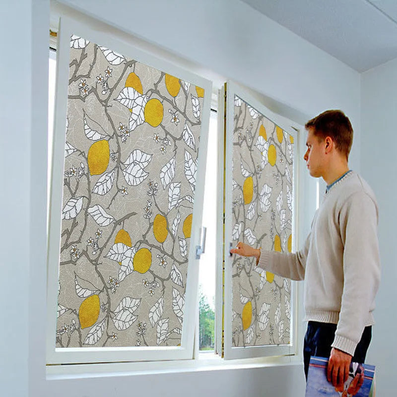 Window Film Frosted Stained Glass Films Customized Privacy Static Cling For Bathroom Door Sticker Lemon Fruit Tree Flower