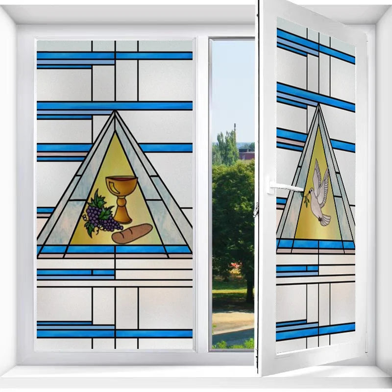 Window Film Frosted Stained Glass Films,Customized Privacy Static Cling,Church Style Door Sticker,For Office Home Bathroom Decor