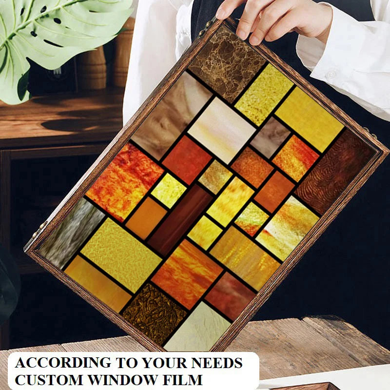 Window Film Frosted Stained Glass Films,Customized Privacy Static Cling,Church Retro Sticker,Office Home Decor,Mosaic Grid
