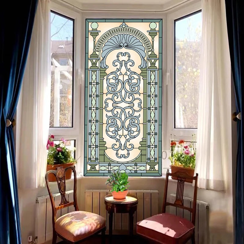 Window Film Victorian Stained Glass Films Customized Church-style Static Cling Sticker Kitchen Bathroom Substitute for Home