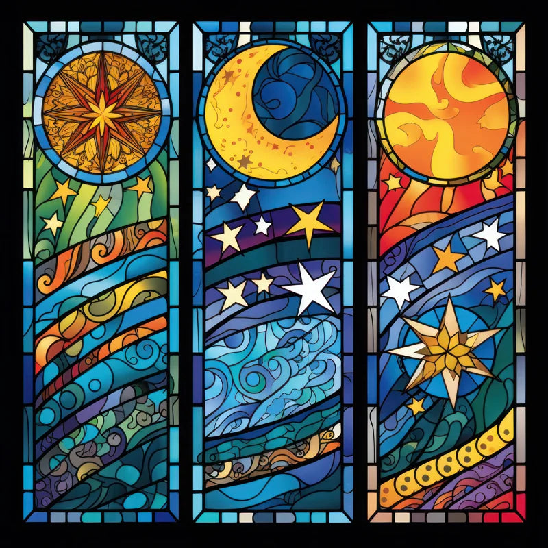 Window Film Frosted Stained Glass Films,Customized Privacy Static Cling,Church Retro Sticker,Office Home Decor,Sun and moon