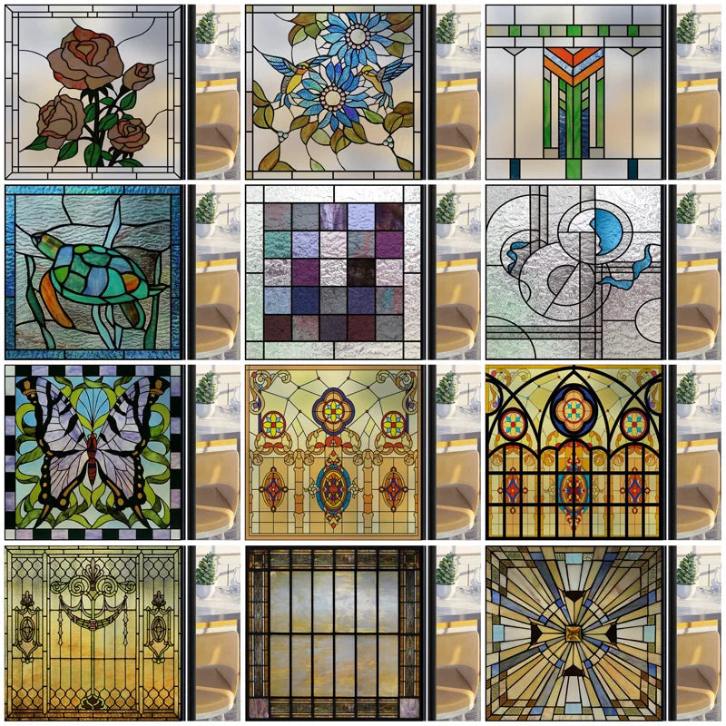 Window Film Frosted Stained Glass Films,Customized Art Deco Design Static Cling Door Sticker,Home Decor Foil Window Treatment