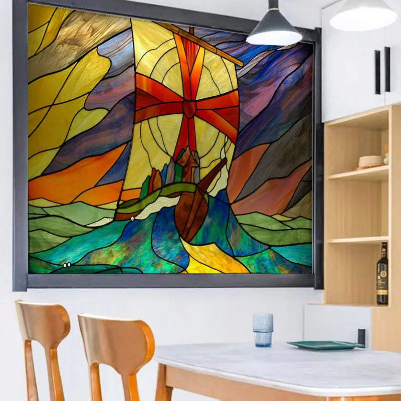 Custom Size Stained Glass Window Film Frosted Privacy Static Cling Church Mythological People For Transom Window Home Decor