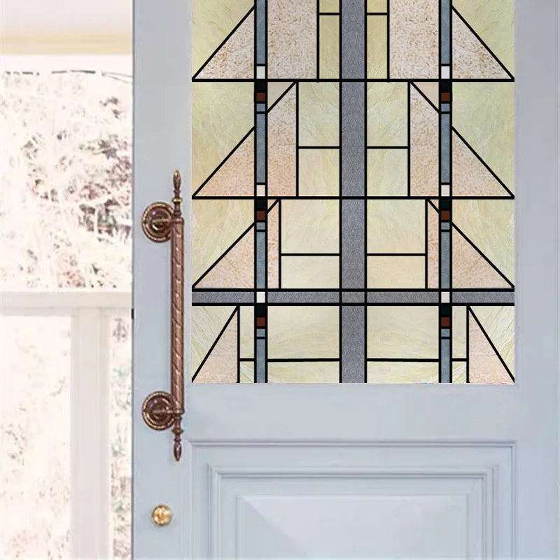 Window Film Frosted Stained Glass Films,Customized Privacy Static Cling,Arts and Crafts Prairie Window Art ,Office Home Decor