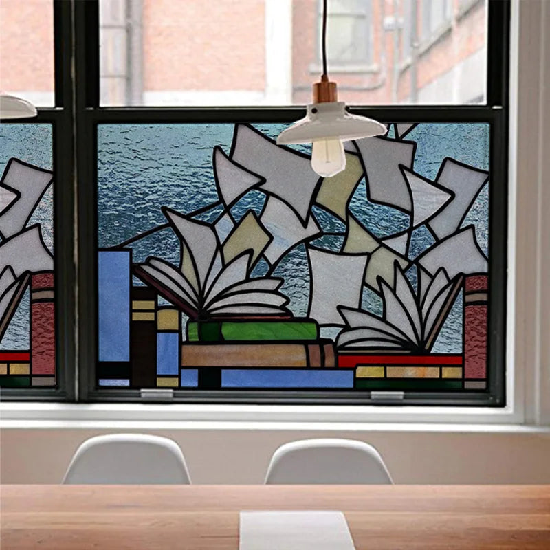 Custom size 3D Matte Window Film Stained Glass Decor Uv Window Sticker Privacy Frosted Static Cling Decal Book Pattern for Glass