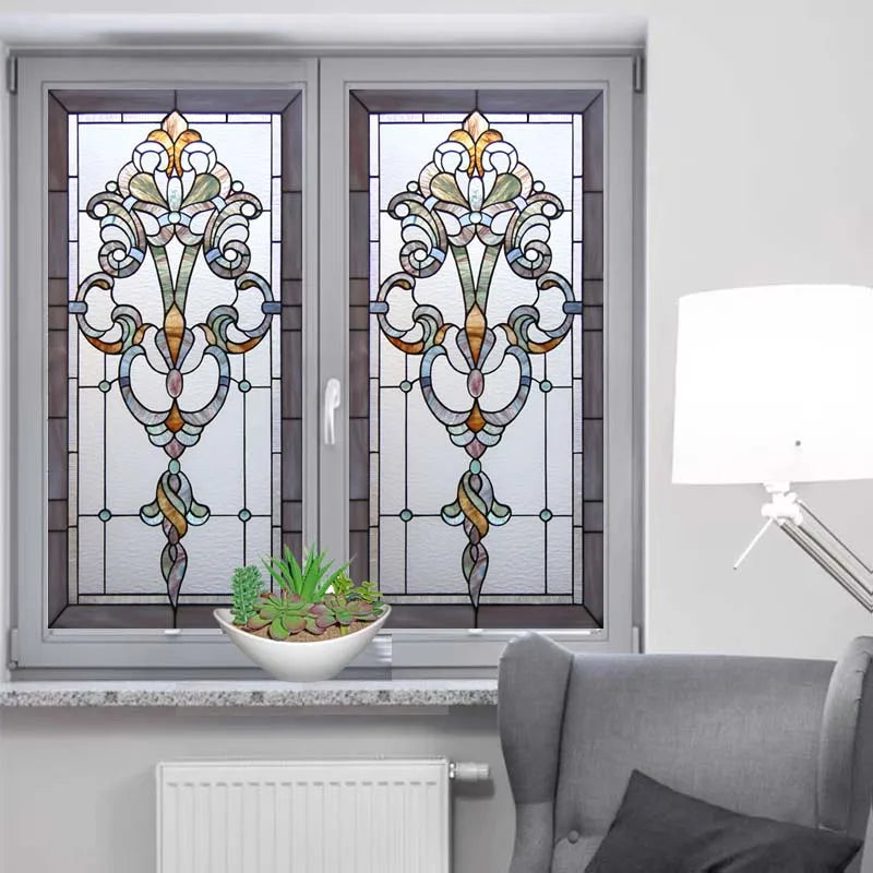Custom Size Stained Glass Window Film Frosted Privacy Static Cling Retro Geometry Stickers Shower Bathroom Office Home Deco