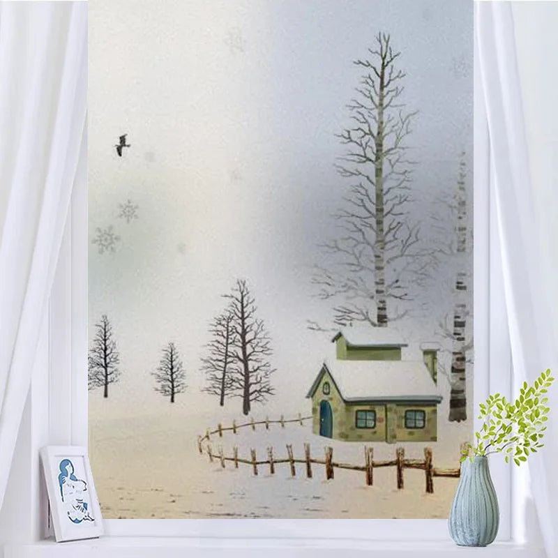 Custom Size Stained Glass Window Film,Frosted Privacy Static Cling,Privacy Films Door Sticker,Kitchen Bathroom Tree Home Decor