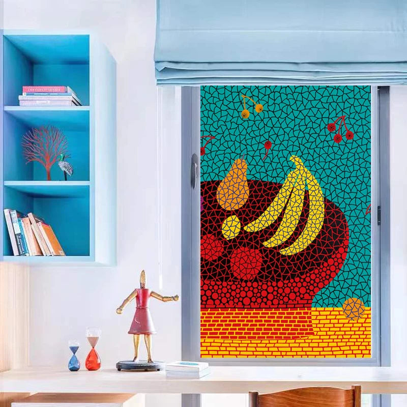 Window Film Frosted Stained Glass Films,Opaque Frosted Privacy Reusable Home-Decor Sun catcher Rainbow Color Window Covering