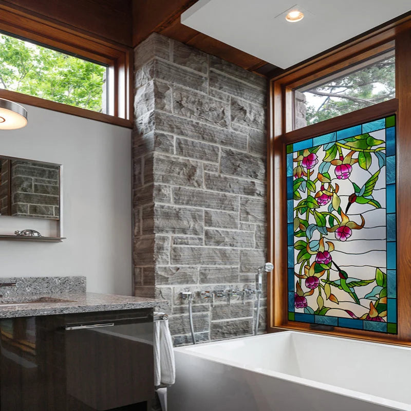 Window Film Frosted Stained Glass Films Customized Art Peacock Hummingbird Static Cling Sticker,Home Decor Window Treatment
