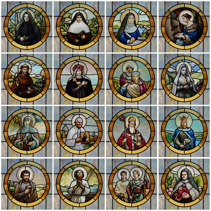 Custom Frosted Stained Glass Window Film,PVC Static Cling Films,Patron Saint of Catholic Church Decor Foil Stickers