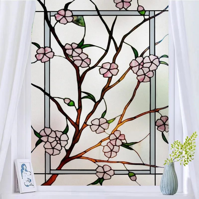 Window Film Frosted Stained Glass Films Customized Art Design Flower Rose Static Cling Sticker,Home Decor Foil Window Treatment