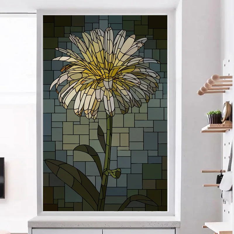 Window Film Frosted Stained Glass Films,Customized Art Deco Design Flowers Static Cling Sticker,Home Decor Foil Window Treatment