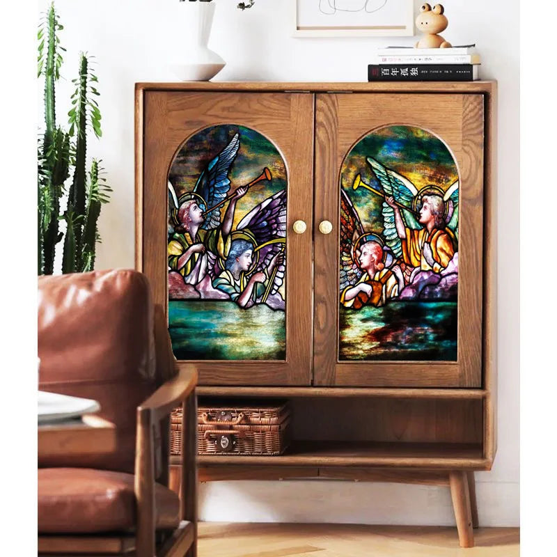 Stained Glass Films,Frosted Sticker,Self Adhesive/Static Cling Privacy Retro Church Home Decor Angel