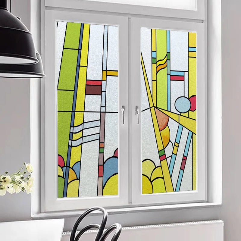 Custom Size Stained Glass Window Film Frosted Privacy Static Cling Retro Prairie Matte Sticker Bathroom Door Office Home Decor