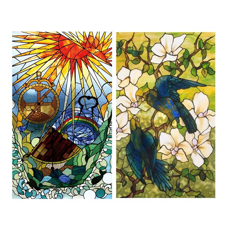 Frosted Privacy Window Film Stained Glass Film Retro European Church Style Colorful Window Stickers Shower Bathroom Glass Film