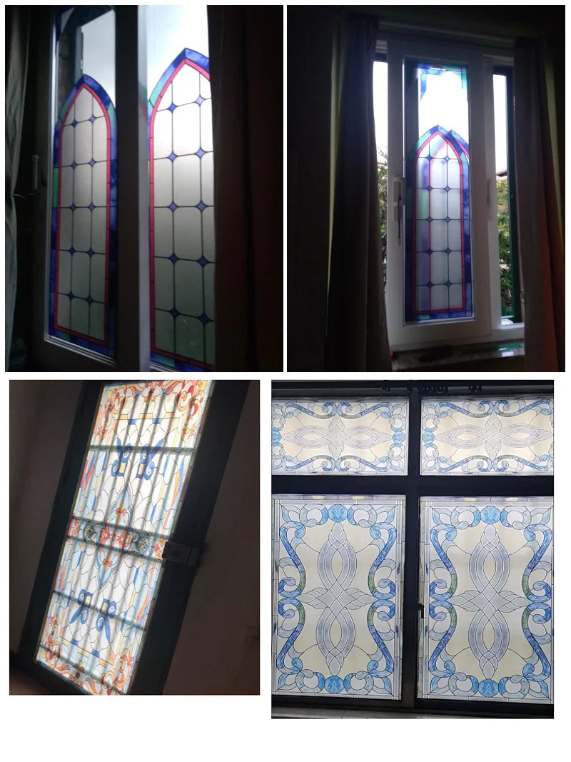 Custom size electrostatic frosted stained glass window film church home foil door stickers PVC self-adhesive window films