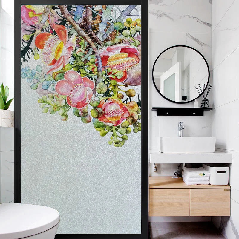Window Film Frosted Stained Glass Films Static Cling Privacy Films Flower Door Sticker Kitchen Office Home Decor Customized