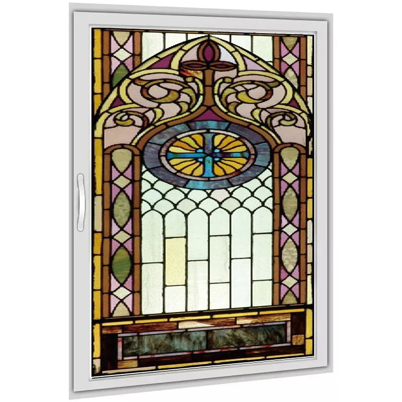 Gothic Rose Window film Glass Films Frosted Stained Fake Window with Cross Church Style Sticker can do custom size