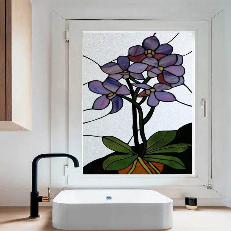 Custom Size Window Films, Frosted Stained Glass Film,Privacy Static Cling,Rose,Flower, Fruit Sticker,For Bathroom Kitchen Home