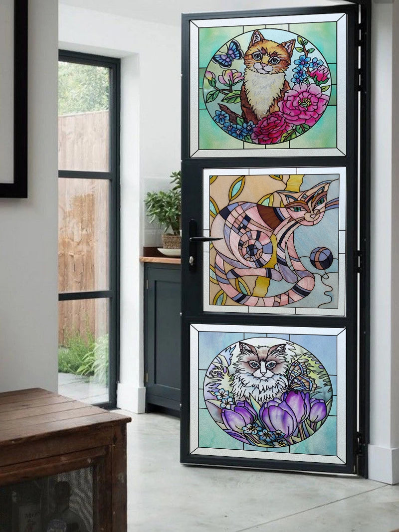 Window Film Frosted Stained Glass Films,Customized Colour Static Cling Sticker,Home Decor Foil Window Treatment,Cat