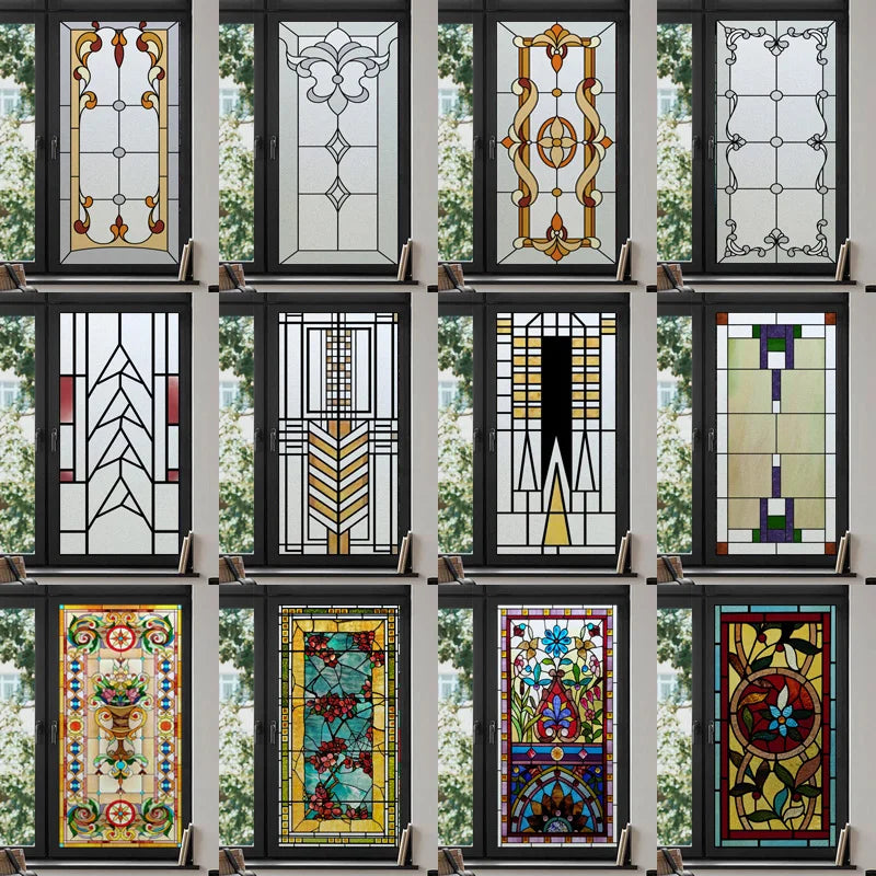 Custom Size Stained Glass Window Film Frosted Privacy Static Cling Retro Prairie Matte Sticker Bathroom Door Office Home Decor