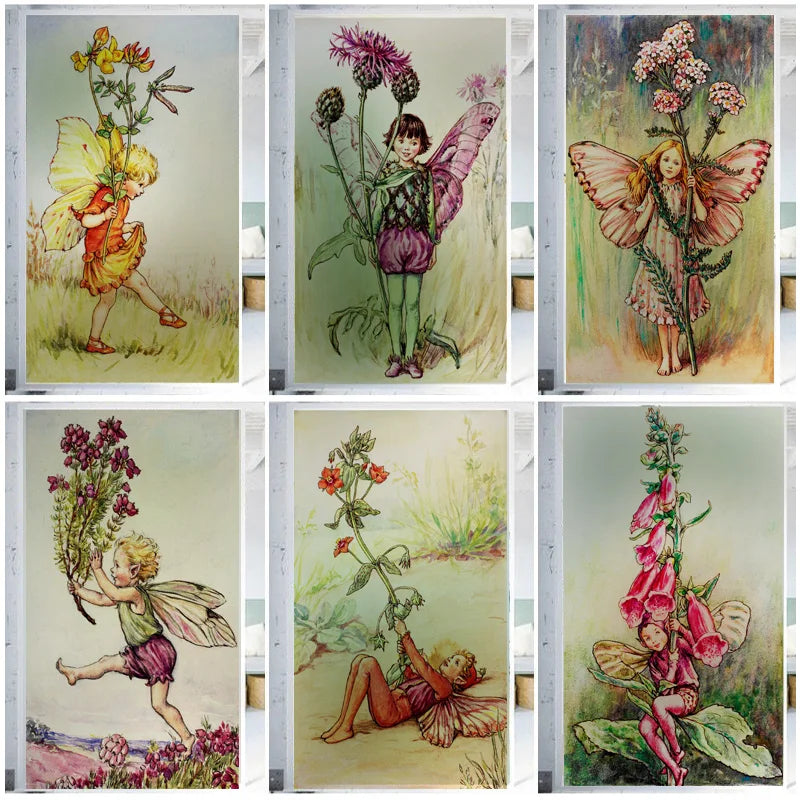 Custom Size Stained Glass Window Film Flower Fairy Stickers Static Cling For Kitchen Bathroom Bedroom Glass Door Home Decor