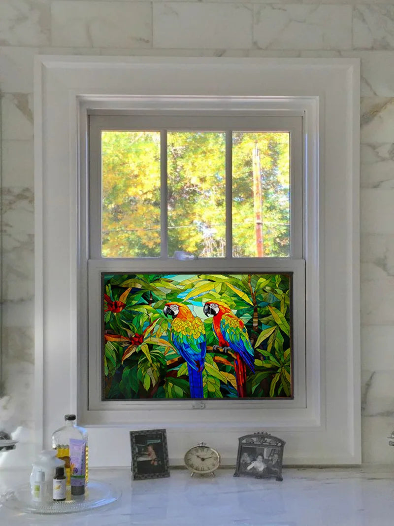 Landscape painting Stained Glass Films Transom/Windows Film Opaque Sticker Self Adhesive/Static Cling Custom Size