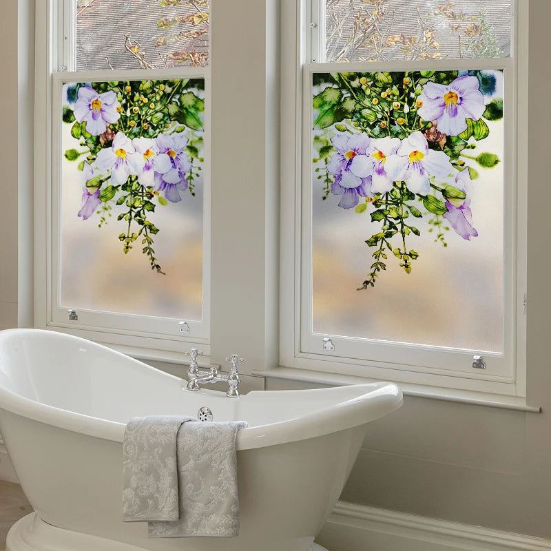 Window Film Frosted Stained Glass Films,Customized Decor Design Flower Static Cling Sticker,Home Decor Foil Window Treatment