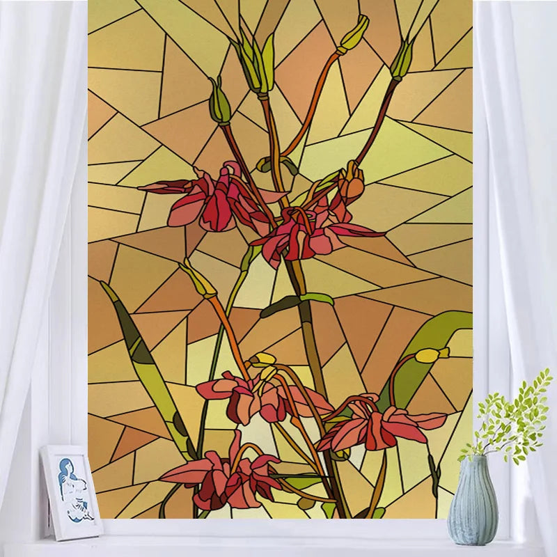 Window Film Frosted Stained Glass Films,Customized Art Deco Design Flowers Static Cling Sticker,Home Decor Foil Window Treatment