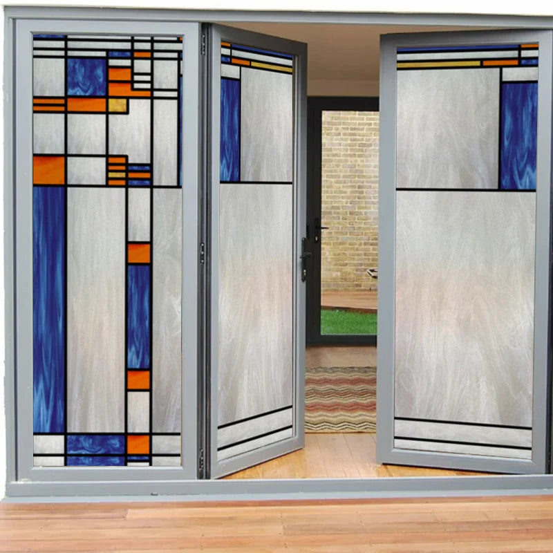Window Film Frosted Stained Glass Films,Customized Privacy Static Cling,Arts and Crafts Prairie Window Art ,Office Home Decor