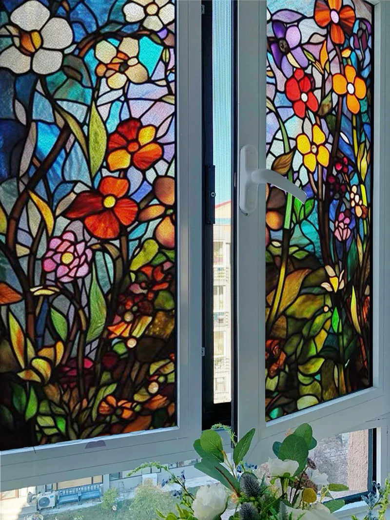 Custom size Glass Films,Stained Glass Stickers,Static Cling,Frosted Privacy Print Flowers For Window Door Home Decor