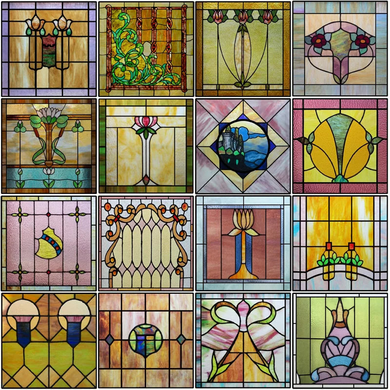 Custom size Glass Film/Stained Glass Sticker Frosted Privacy Static Cling Retro Vintage Pattern Shower Bathroom Office Home Deco