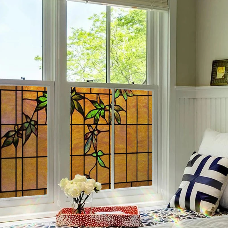 Custom size Window Film Stained Glass Decorative Retro Window Sticker Privacy Frosted Static Cling Home Decal for Glass