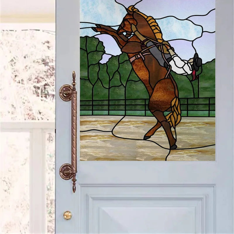 Custom size Stained Glass Window Film Retro Church Painted Horse Deer Frosted Static Cling Art Colored Glass Films Sticker