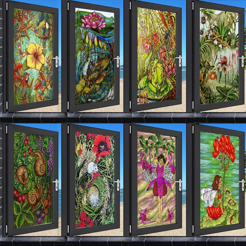 Window Film Stained Glass Stickers,Custom size Static Cling Sunflower Privacy Films Door Sticker Kitchen Office Home Decor