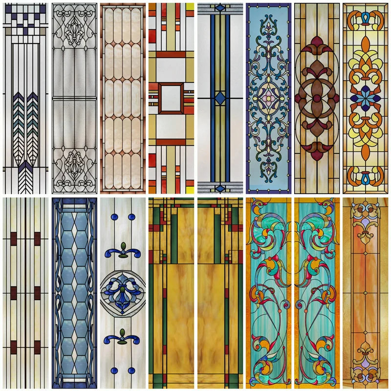 Custom Size Stained Glass Window Film Frosted Privacy Static Cling Retro Prairie Matte Door Sticker Bathroom Office Home Decor
