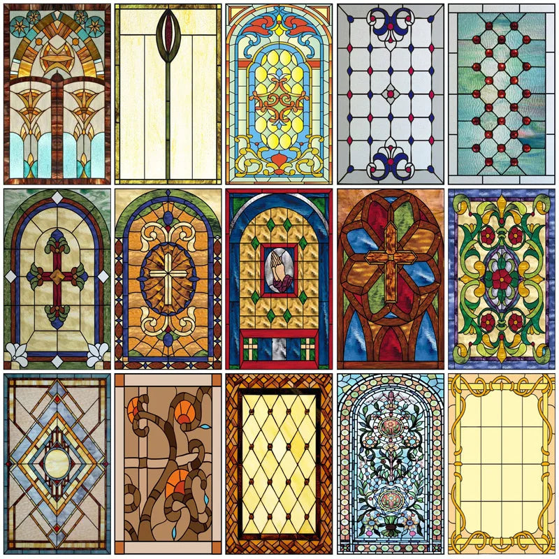 Window Film Victorian Stained Glass Films Customized Church-style Static Cling Sticker Kitchen Bathroom Substitute for Home