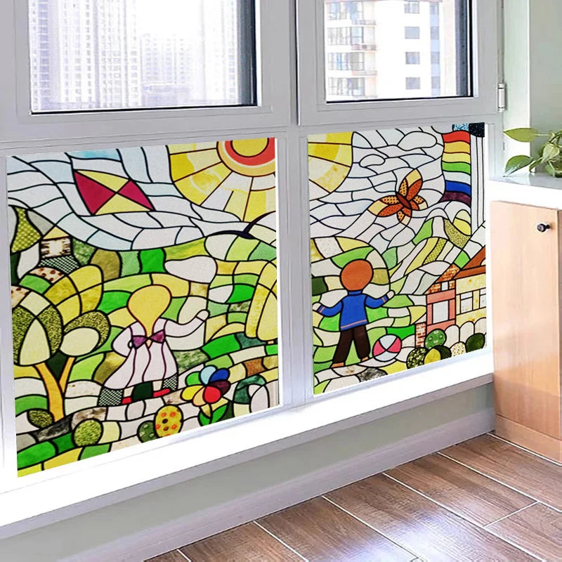 Custom Size Stained Glass Window Film Transom Frosted Glass Sticker Custom Size For Kitchen Room Door Bathroom Home Decor