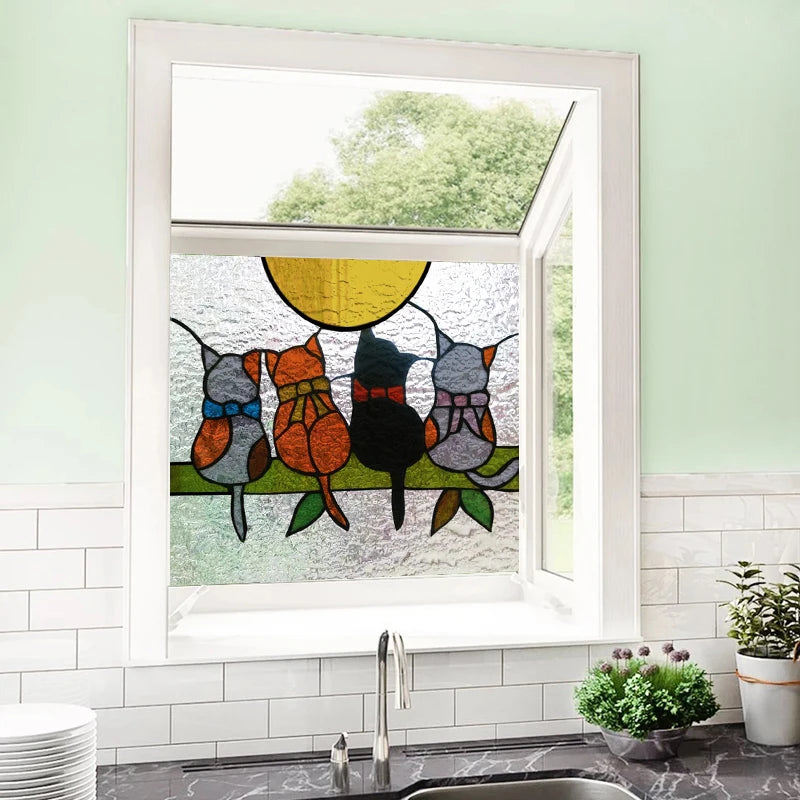 Custom size 3D Matte Window Film Stained Glass Decor Uv Window Sticker Privacy Frosted Static Cling Window Decal Animal Cat Bird
