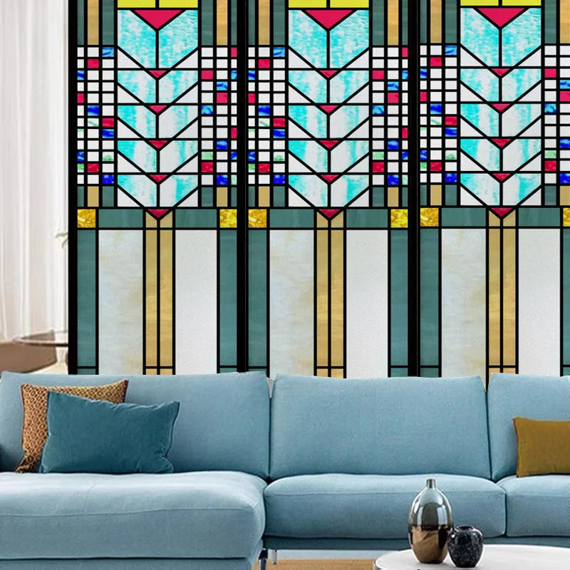 Window Film Frosted Stained Glass Films,Church Static Cling,Privacy Retro Door Sticker,Kitchen Office Home Decor Customized