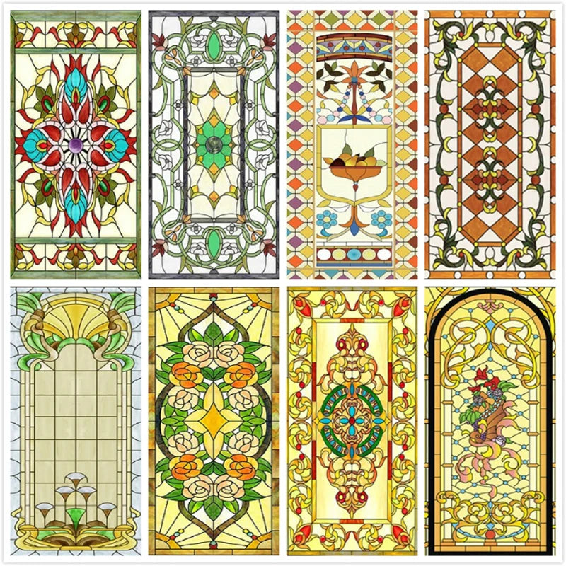 Custom size electrostatic frosted stained glass window film church home foil door stickers PVC self-adhesive window films