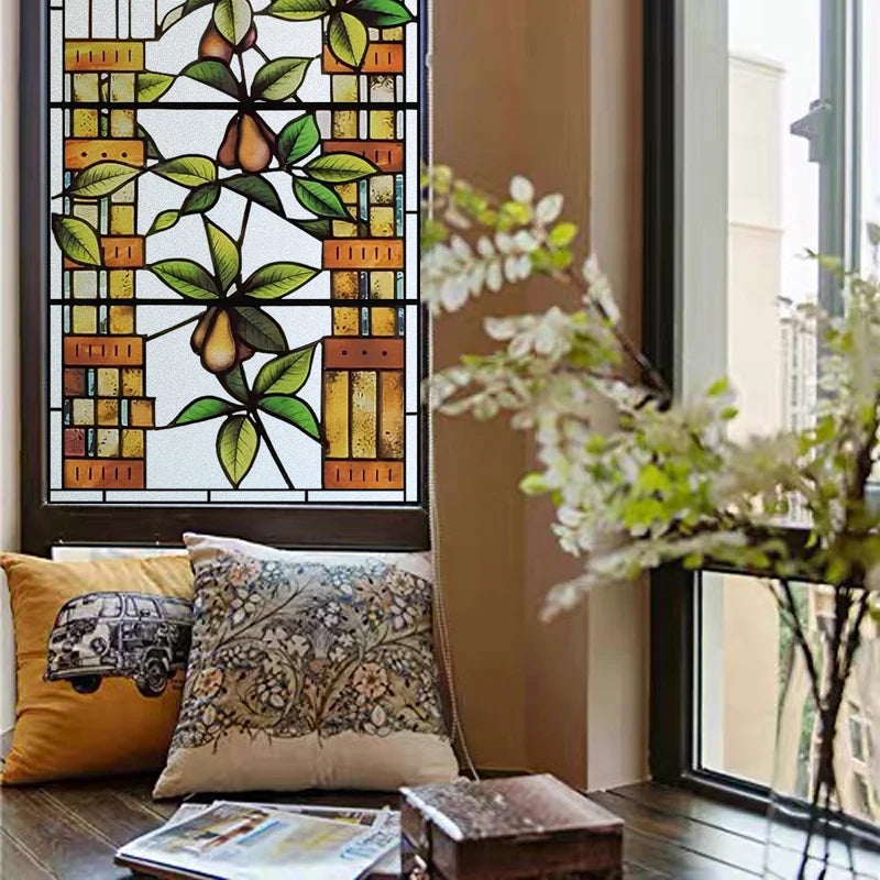 Custom Size Window Films, Frosted Stained Glass Film,Privacy Static Cling,Rose,Flower, Fruit Sticker,For Bathroom Kitchen Home