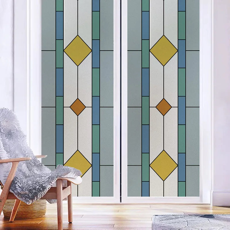 Window Film Frosted Stained Glass Films,Church Static Cling,Privacy Retro Door Sticker,Kitchen Office Home Decor Customized