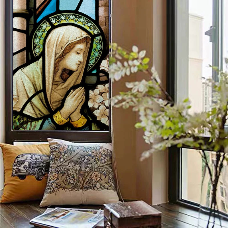 Custom size Window Film Stained Glass Films Jesus Christ Virgin Mary Window Sticker Paper Door Stickers Church Style