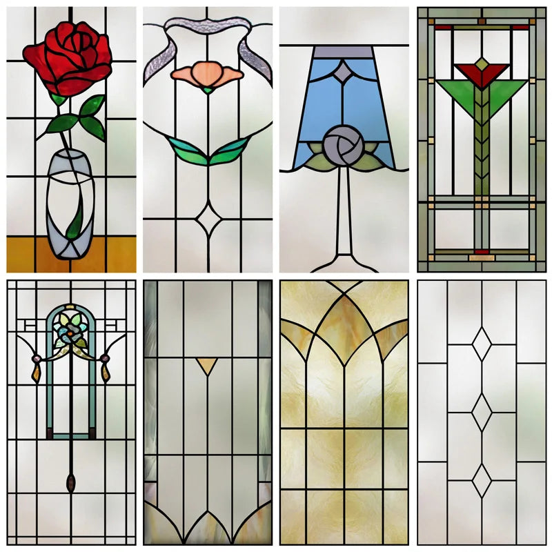 Custom Size Stained Glass Window Film,Frosted Privacy Static Cling,Retro Prairie Style Stickers,Kitchen Bathroom Door Home Decor
