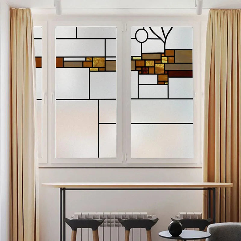 Custom size Window Film Stained Glass Films Square Window Sticker Retro Privacy Frosted Static Cling Home Decor for Glass Door