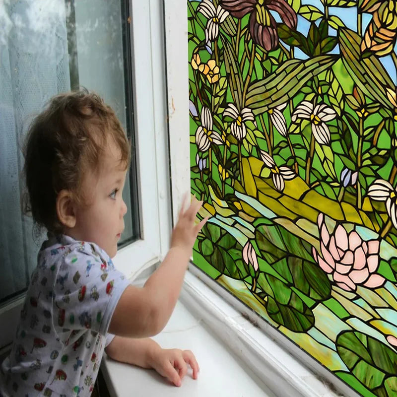Window Film Frosted Stained Glass Films Customized Tiffany Trees Static Cling Sticker,Bathroom Door Kitchen Office Home Decor