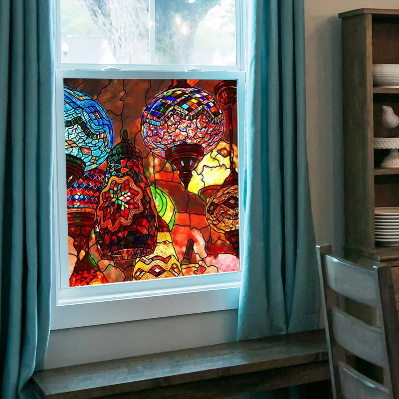Custom size Stained Glass Wndow Film,Satic Cling Window Films,Decor Foil Stickers Window Treatment For Square Glass Hot air ball