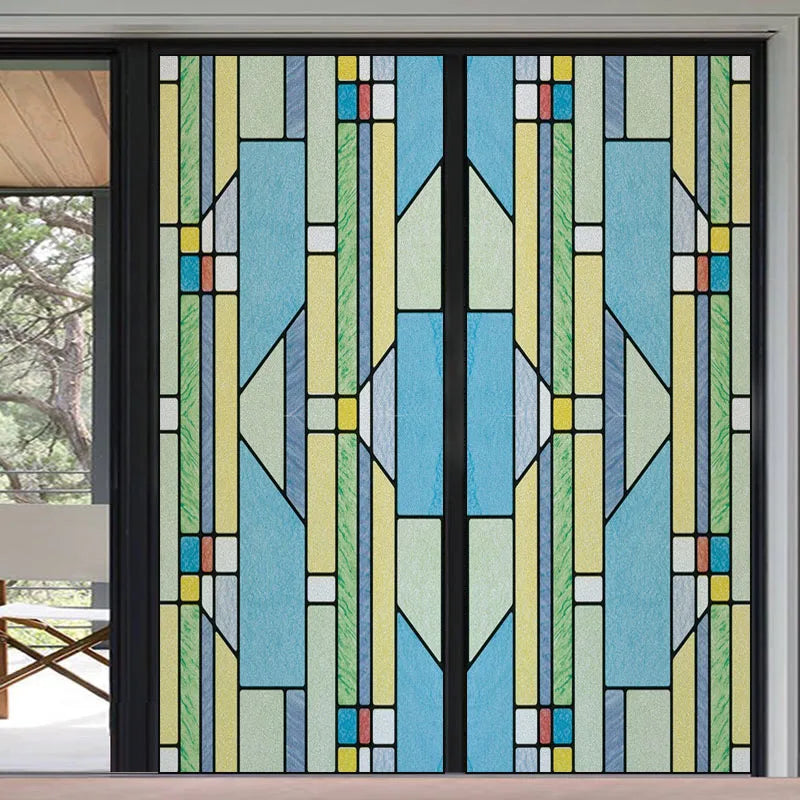 Window Film Frosted Stained Glass Films,Frosted Privacy Reusable Home-Decor Sun Catcher Mosaic Rainbow Color Window Covering