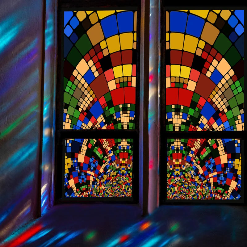 Window Film Frosted Stained Glass Films,Opaque Frosted Privacy Reusable Home-Decor Sun catcher Rainbow Color Window Covering